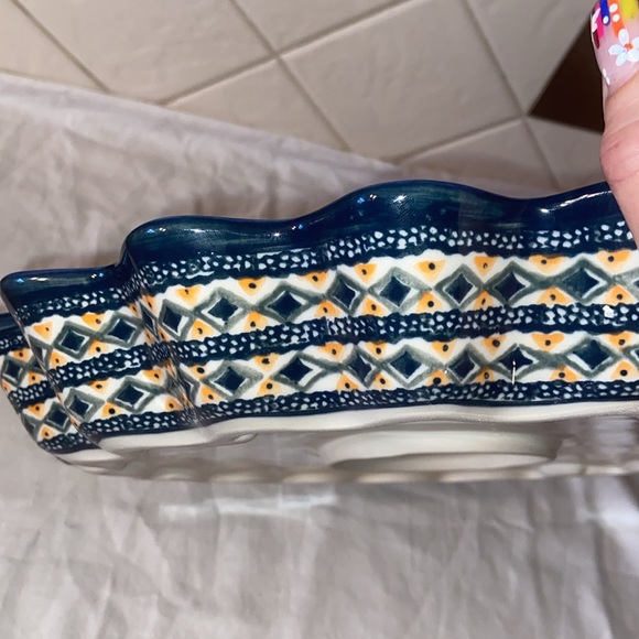 13” Unikat Polish Pottery Fluted Pie Plate handmade Doreta Furkas - Picture 4 of 11